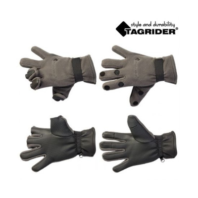 Перчатки Tagrider 095-7 неопрен флис 3 откидных пальца графит Перчатки Tagrider 095-7 неопрен флис 3 откидных пальца графит