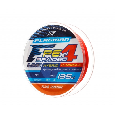 Шнур FLAGMAN PE Hybrid F4 135m FluoOrange 0,14mm. 7,7кг/17lb Шнур FLAGMAN PE Hybrid F4 135m FluoOrange 0,14mm. 7,7кг/17lb