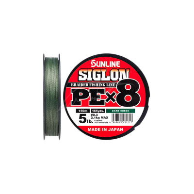 Шнур Sunline Siglon PE х8 150m (темн-зел.) #1.5/0.209mm 11.0kg Шнур Sunline Siglon PE х8 150m (темн-зел.) #1.5/0.209mm 11.0kg